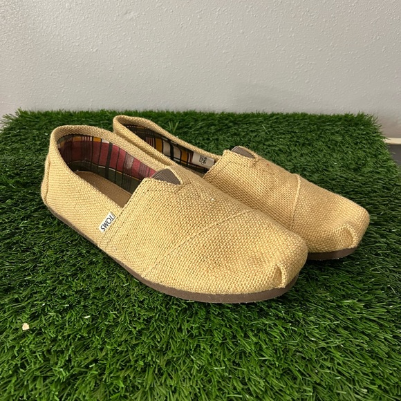 TOMS Men's khaki burlap Slip-On Loafers 10 - Picture 1 of 6